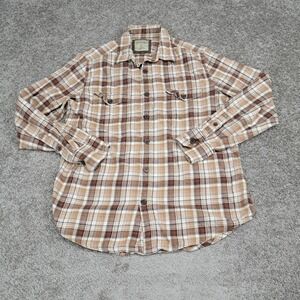 Sonoma Life + Style Mens Brown Plaid Flannel Button Down Shirt Size Medium M